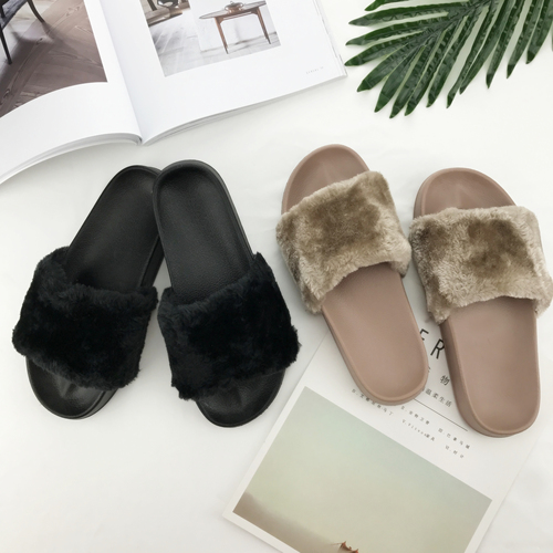 * Actual Shot 2018 New Fur Slippers with Slippery Flat Bottom