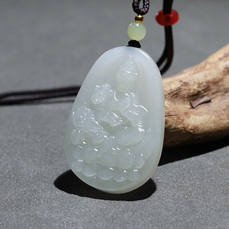 【海堂】 藏品天然保真新疆和田玉白玉籽料 骑龙观音牌子吊坠挂件