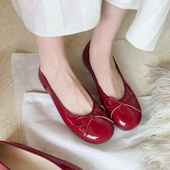 百搭舒适平底鞋 青衣自制复古圆头浅口单鞋 真皮手工软底蝴蝶结女鞋