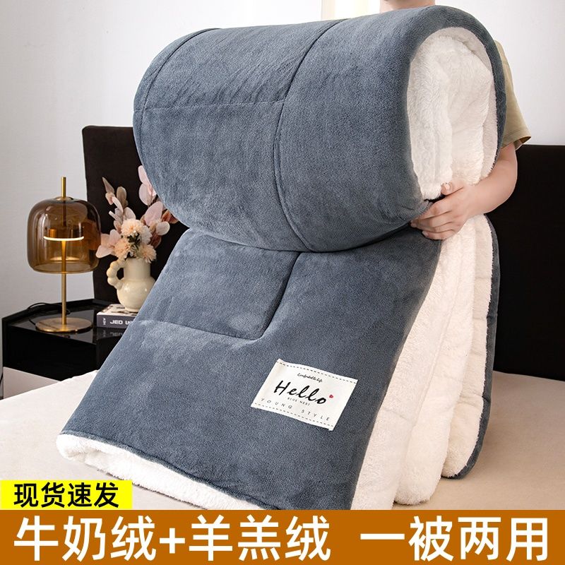 秋冬新款双面羊羔绒加厚被子棉被加绒牛奶绒被芯保暖宿舍寝室职工