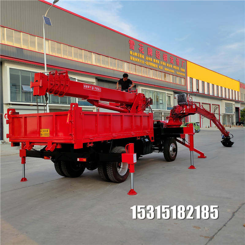 吊挖一体机两头忙15吨红色吊挖机四轮运输车下葬车吊机挖掘机厂家