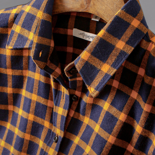 内搭修身寸衫纯棉法兰绒抓绒布磨毛衬衣格子衬衫女款长袖秋冬加厚