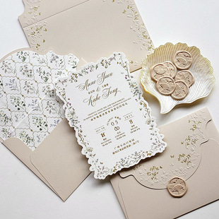 浮雕婚礼请柬烫金凸版定制请帖凹印喜帖邀请函粉色贺卡