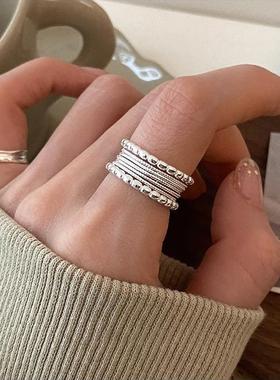 几何编织戒指女不规则褶皱纹理个性S925银开口指环小众ins食指戒