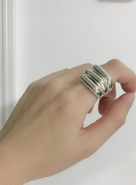 韩版S925银个性创意三层戒指女复古时尚嘻哈指环ins冷淡风食指戒