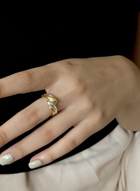 韩版S925银个性波浪戒指女复古时尚简约环绕开口指环嘻哈食指戒潮