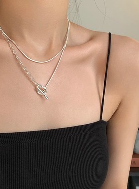 小众设计感项链女双层简约多种戴法冷淡风S925镀银锁骨链颈链