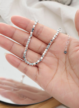 韩版S925银几何方块手链女复古时尚气质简约切割方糖手环嘻哈手饰