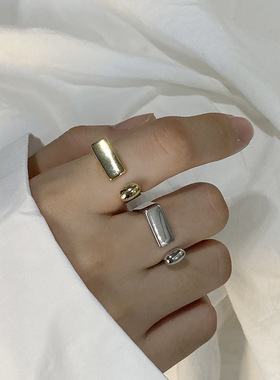 韩版S925银几何不规则戒指女复古时尚感叹号个性开口指环食指戒潮