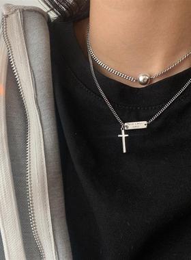 韩版S925银几何圆球项链女复古简约时尚锁骨链气质嘻哈蹦迪饰品潮