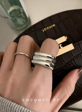 韩版S925银个性三层戒指女复古时尚气质嘻哈指环叠戴创意食指戒潮