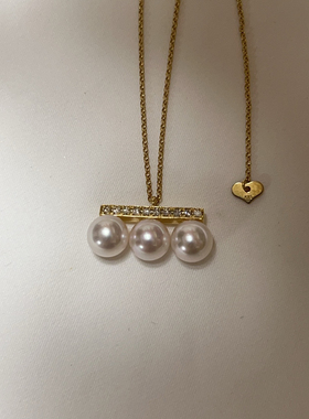 【日本定制】平衡木珍珠项链akoya白色粉光近无暇强光项链18k金