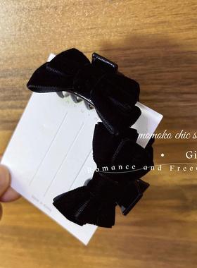 jill大姐姐黑色秋冬丝绒蝴蝶结小抓夹 精灵耳发夹发卡女2025新款