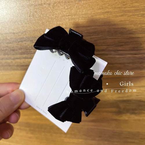 精灵耳发夹黑色丝绒蝴蝶结小抓夹