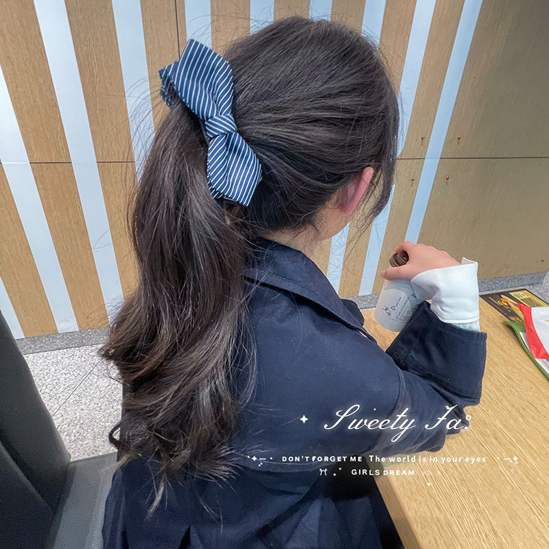 首尔Frieze韩系条纹海军风双面蝴蝶结香蕉夹学院风发夹女后脑勺