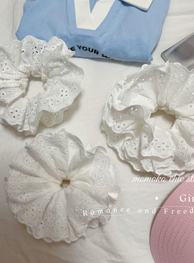 法式蕾丝大肠发圈fever同款 纯欲低马尾发饰棉麻花边森系头饰发绳