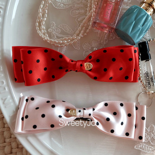 miu系少女日本进口波点丝带蝴蝶结发夹 后脑勺一字夹鸭嘴夹发卡