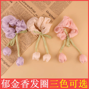 兒童郁金香花朵大腸發(fā)圈女童高級感流蘇氣質飄帶頭繩甜美女孩發(fā)飾