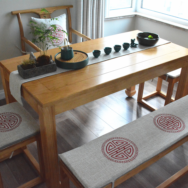 定制中国风新中式防滑长凳垫坐垫椅垫茶馆茶凳垫木艺沙发垫可拆洗