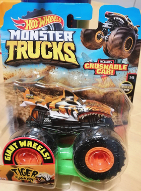 美泰新品狂野大脚车系列汽车男孩虎鲨静态模型玩具车FYJ44