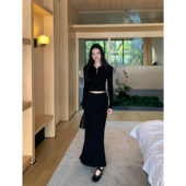 女套装 MULVAN Polo领上衣半身裙两件套 修身 针织衫 现货7折 短款