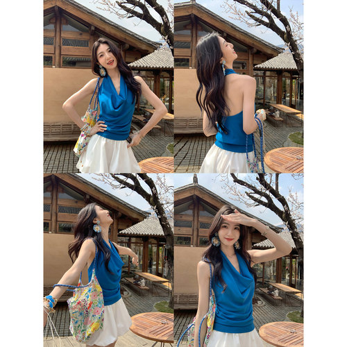 MULVAN 气质姐姐 荡领挂脖上衣女设计感小众露背修身吊带背心外穿