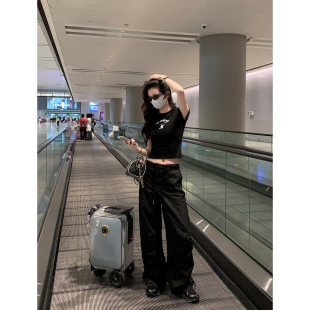 抽绳阔腿工装 美式 裤 女薄款 MULVAN 休闲直筒宽松伞兵裤 假日松弛