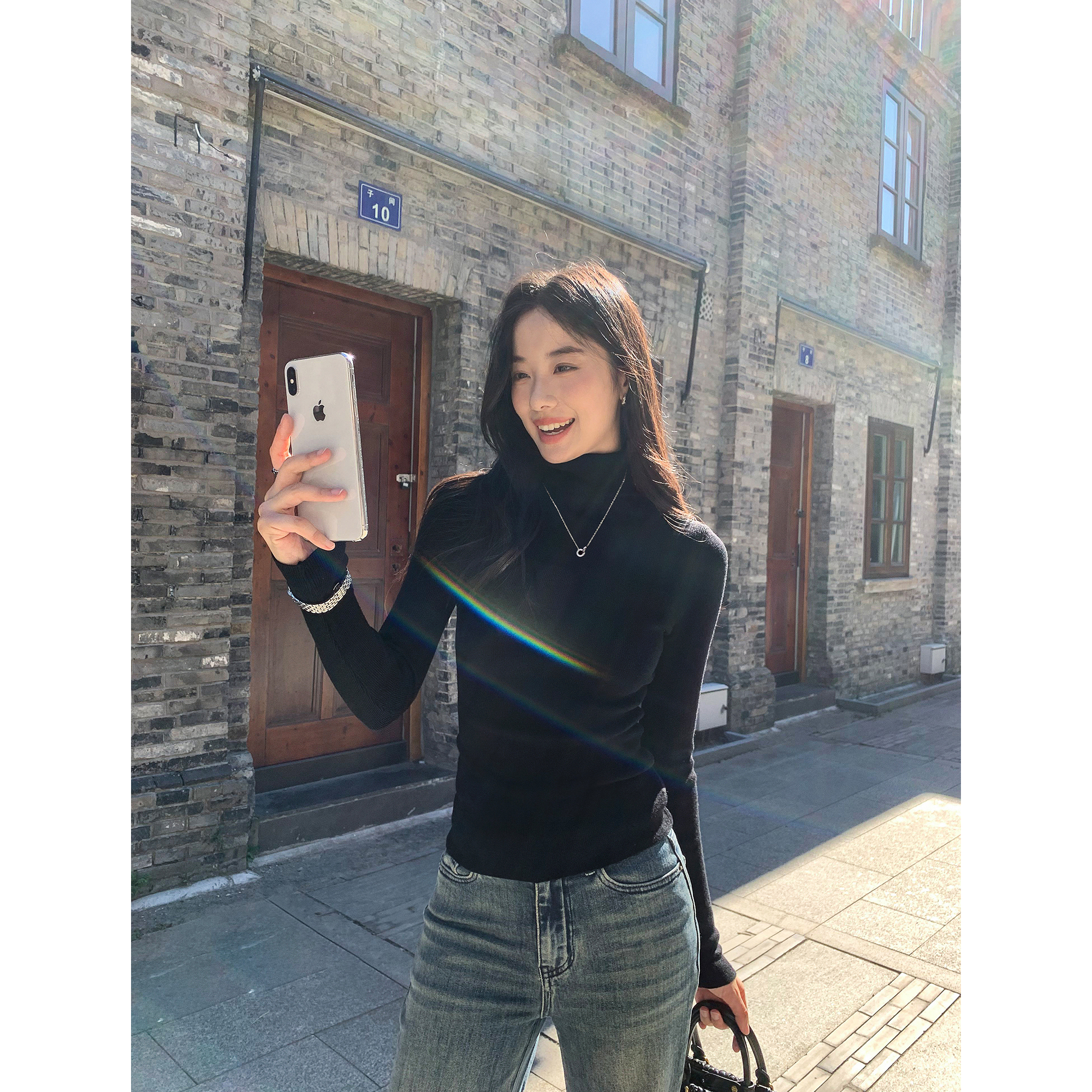 MULVAN 桑榆暮影 高领长袖打底衫女气质极简修身内搭针织衫上衣