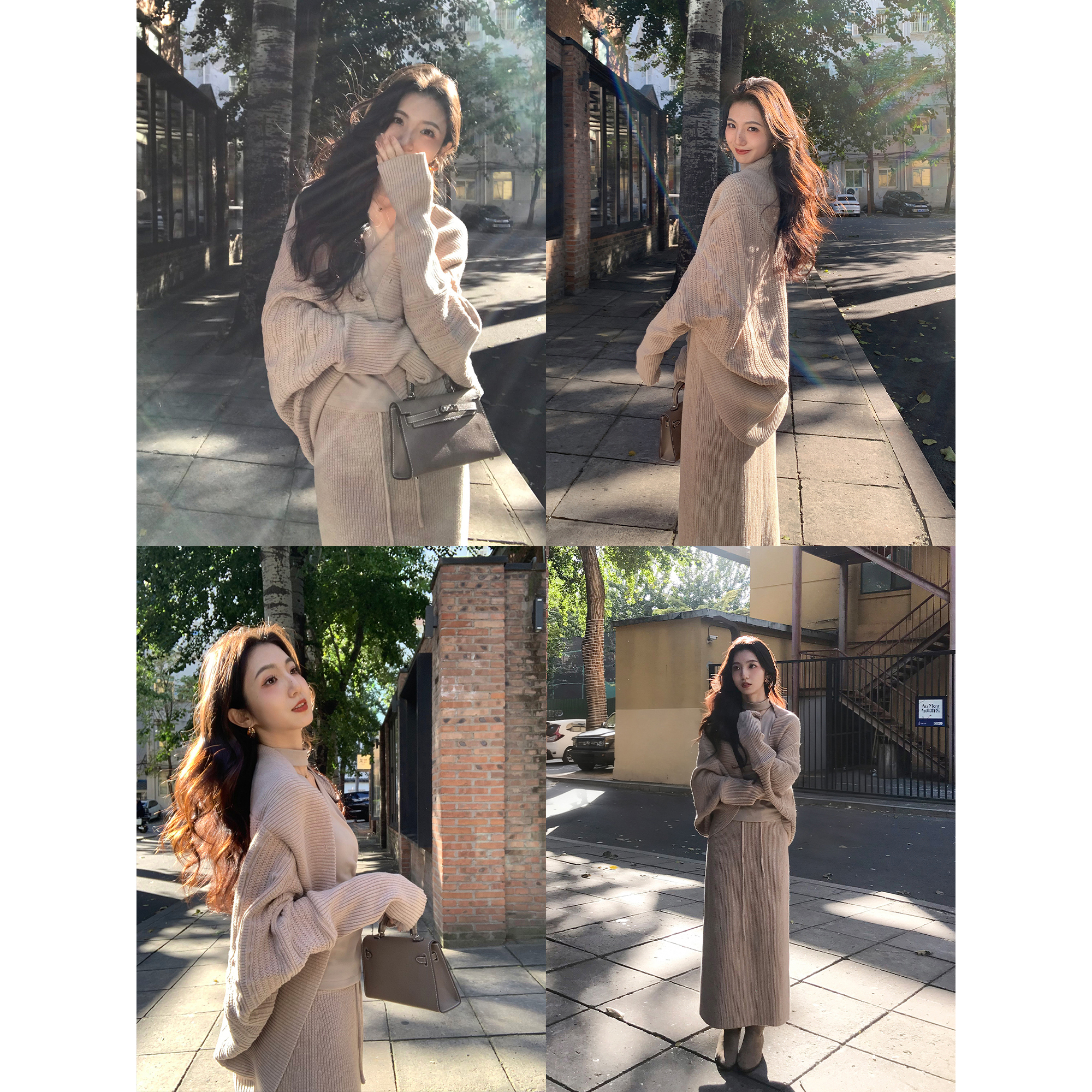 MULVAN 东区矜贵感 不规则蝙蝠袖毛衣针织开衫女气质半身裙套装