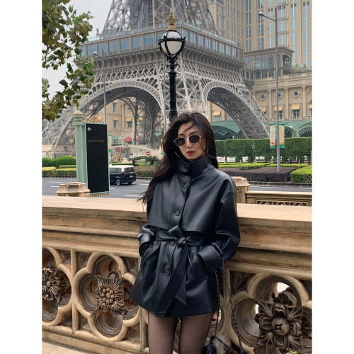 黑色皮衣外套高级感夹棉机车夹克