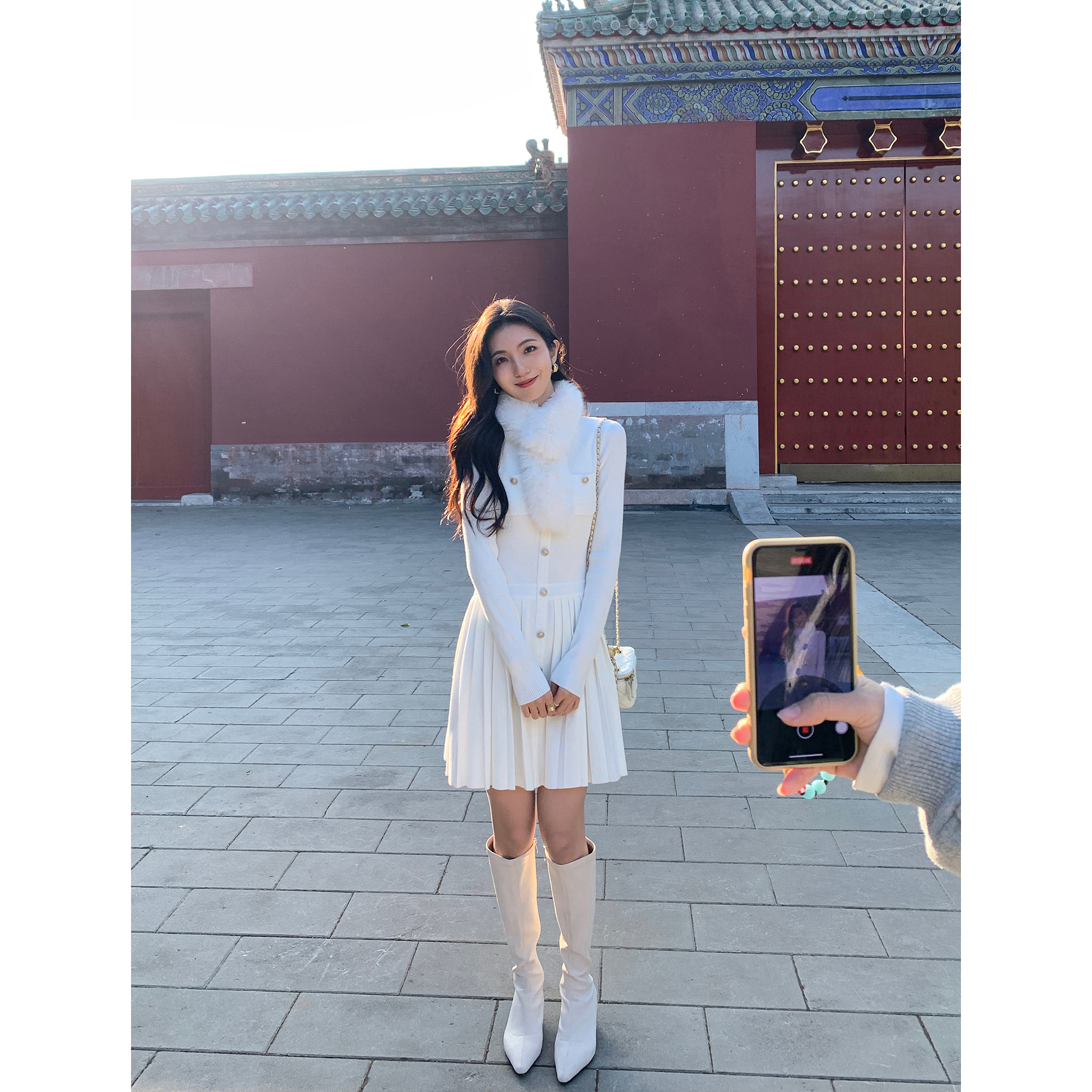 MULVAN 夜宴千金 小香风黑色针织连衣裙女气质高级感a字百褶裙