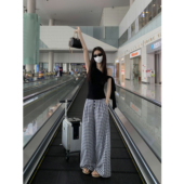 女垂感直筒显瘦阔腿拖地裤 高腰红白格子休闲裤 被颜色俘获 MULVAN