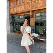 现货7折 白色衬衫 连衣裙女短袖 MULVAN 夏季 设计感收腰a字短裙