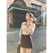 女高腰设计感包臀A字半身短裙 复古黑色PU皮裙裤 MULVAN 西部日落