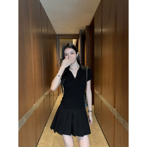 MULVAN 衣柜长青款 灰色高腰百褶裙女夏季防走光A字短款半身裙