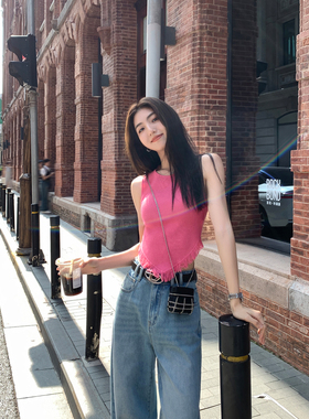 MULVAN 针织吊带背心女夏季甜辣风外穿修身显瘦无袖流苏短款上衣