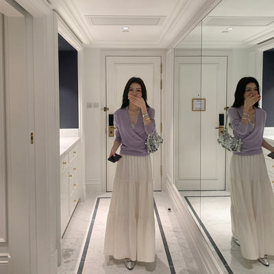 白色丝绒半身裙女秋季针织蛋糕裙