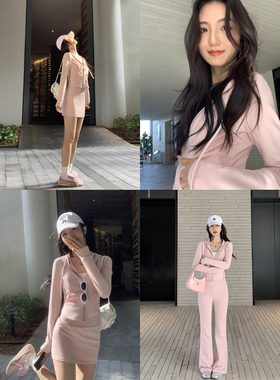 MULVAN 奶芙套装 双面棉运动修身连帽卫衣外套女包臀短裙休闲裤