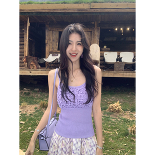 钩花针织吊带背心女修身 MULVAN 现货7.5折 小花朵 显瘦上衣 无袖