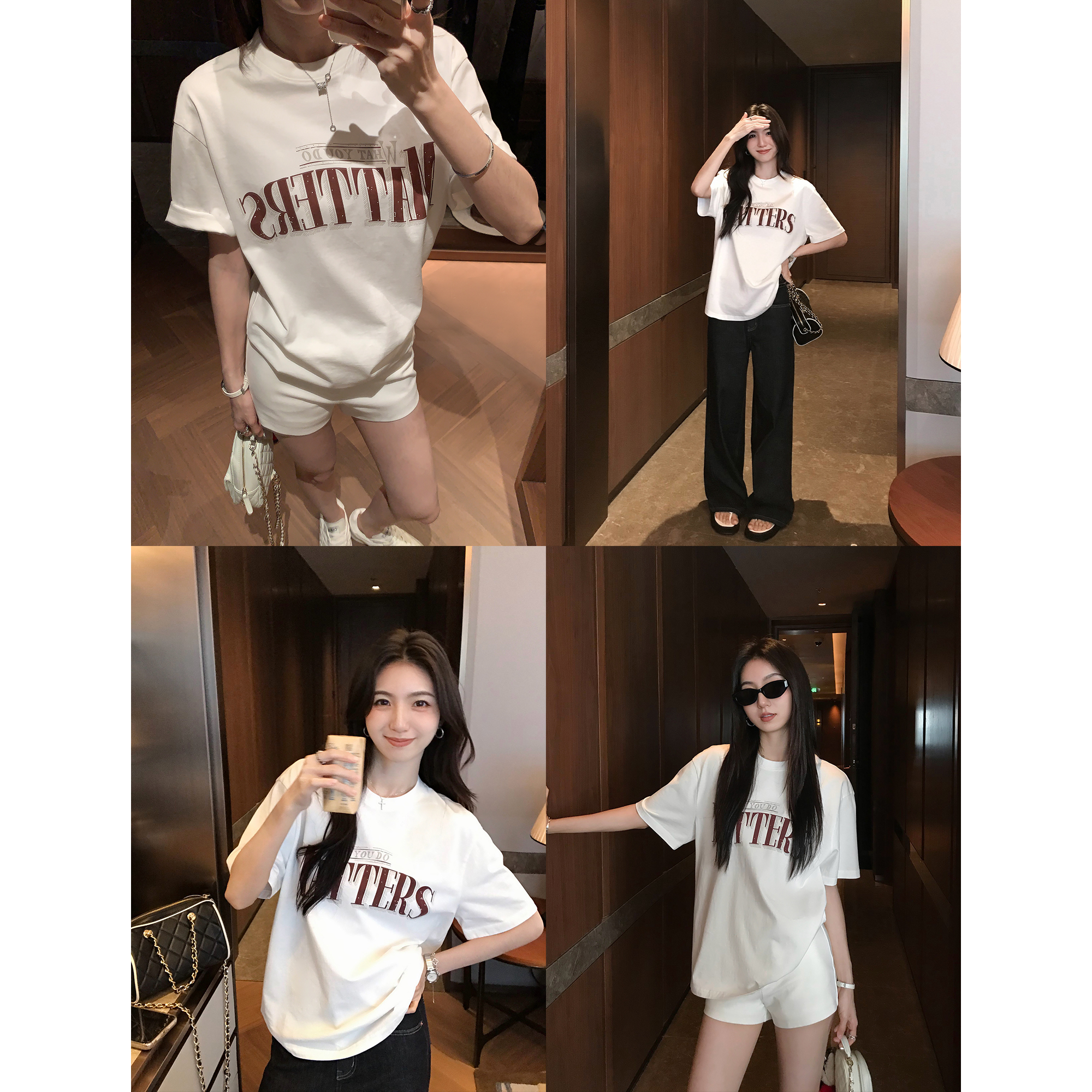 MULVAN 时髦聚焦 美式原创字母印花纯棉短袖t恤女休闲宽松上衣