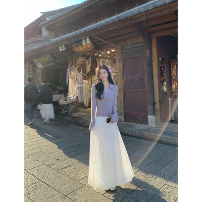 MULVAN 白色半身裙女长款气质花苞裙新款高腰显瘦A字蓬蓬伞裙