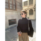 MULVAN黑色高领毛衣女外穿秋冬宽松显瘦慵懒风套头内搭针织衫 上衣