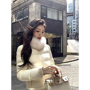 MULVAN 【现货8折】冬之叙事 90白鸭绒毛毛立领羽绒服女白色外套