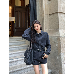 宽松显瘦衬衣外套 女高级感叠穿上衣韩版 MULVAN 蓝色复古牛仔衬衫