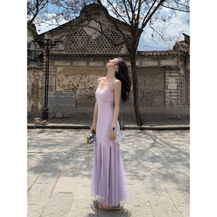 MULVAN 仙气飘飘网纱吊带裙女收腰包臀鱼尾连衣裙 现货7.5折