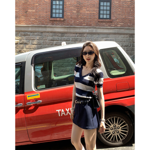 裤 深蓝色遮跨显瘦半身裙女设计感防止走光短款 裙 百搭出圈 MULVAN