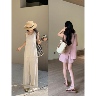 阔腿裤 MULVAN a摆短款 u领吊带背心女套装 现货7.5折 高智系列