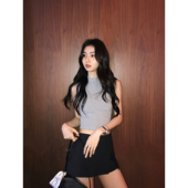 无袖 MULVAN 上衣 辣妹修身 短款 身材法则 灰色半高领吊带背心女夏季