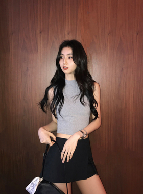 MULVAN 身材法则 灰色半高领吊带背心女夏季辣妹修身短款无袖上衣