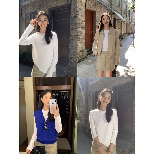 MULVAN 【现货7.5折】松弛漫游 基础圆领针织打底衫女宽松t恤上衣